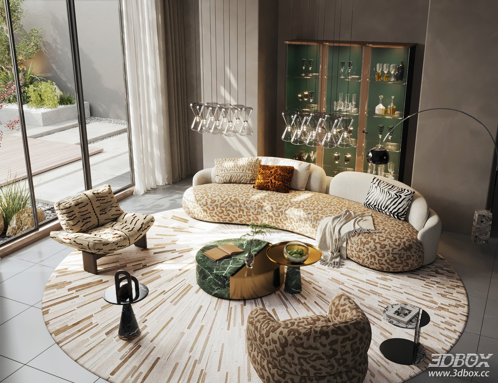 Modern Luxury Italian Style Living Room Sofa Set 3D model - front view