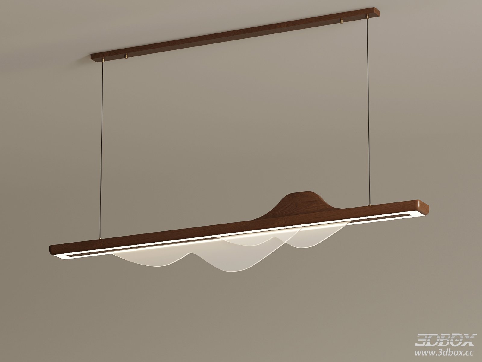 Modern Chinese Style Long Wooden Pendant Ceiling Lamp 3D model - front view