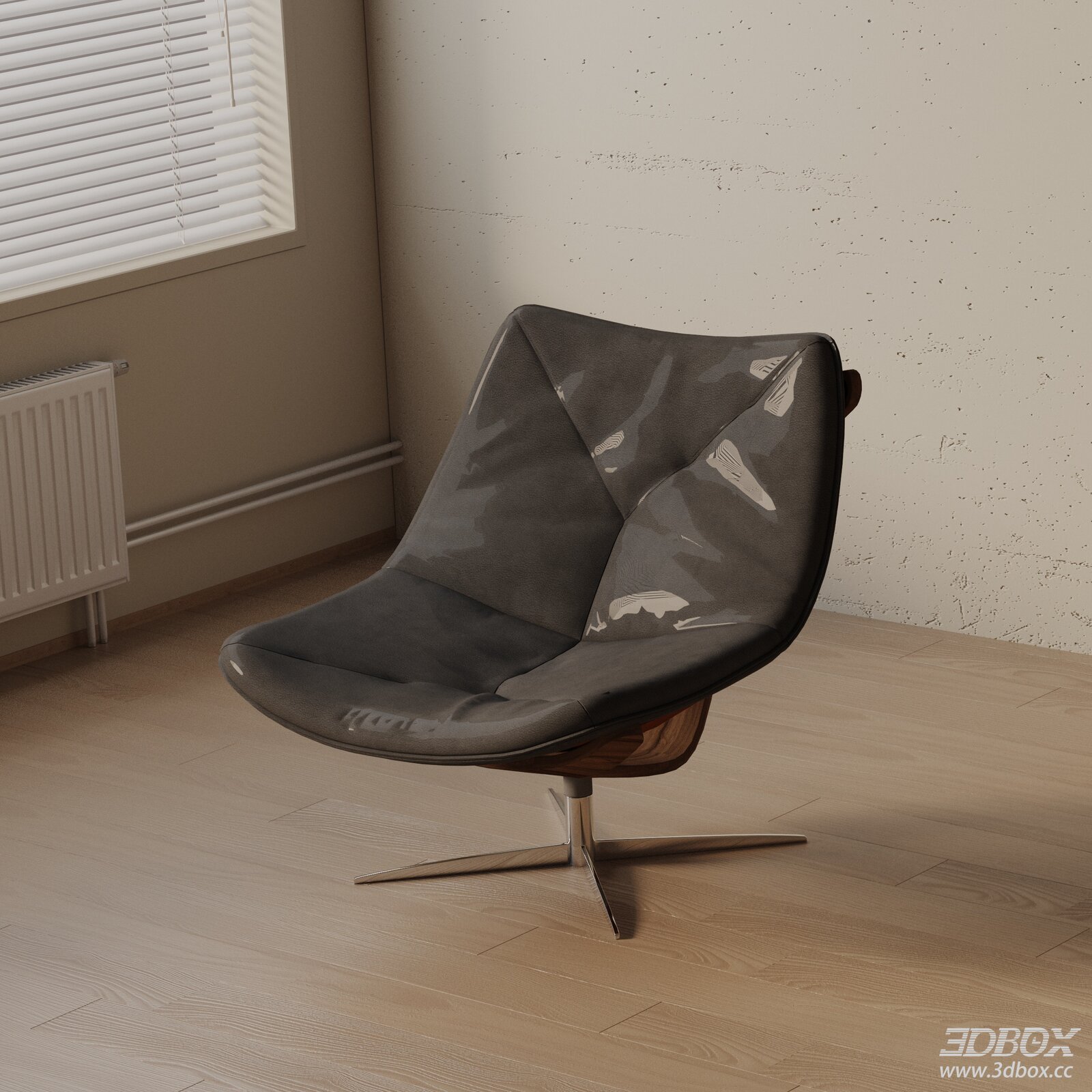 Modern Dark Grey Leather Swivel Armchair 3D model - front view