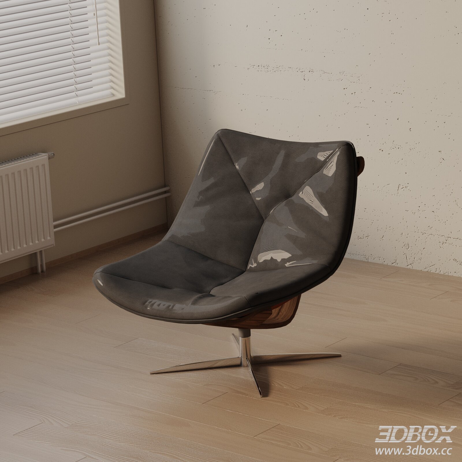 Modern Dark Grey Leather Swivel Armchair 3D model - thumbnail 1