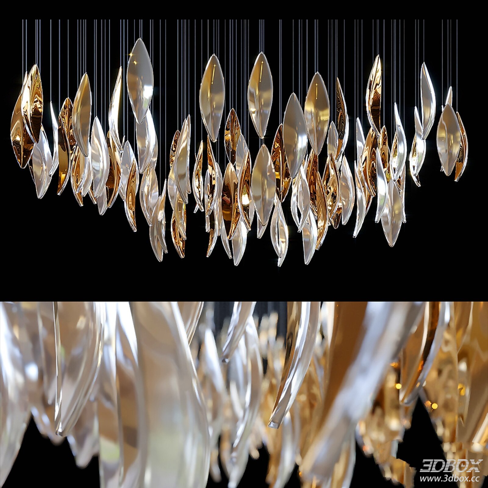Modern Luxury Metallic Leaf Shaped Ceiling Chandelier 3D model - front view