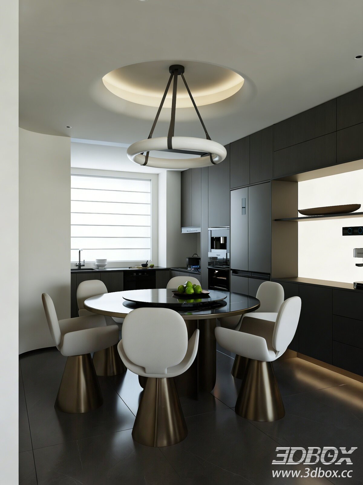 Modern Luxury Open Kitchen Dining Room Set 3D model - thumbnail 1