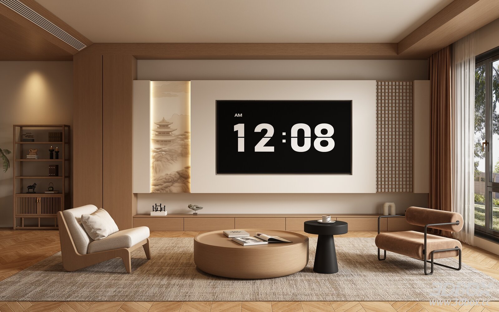 New Chinese Style Minimalist Living Room Interior Scene 3D model - front view