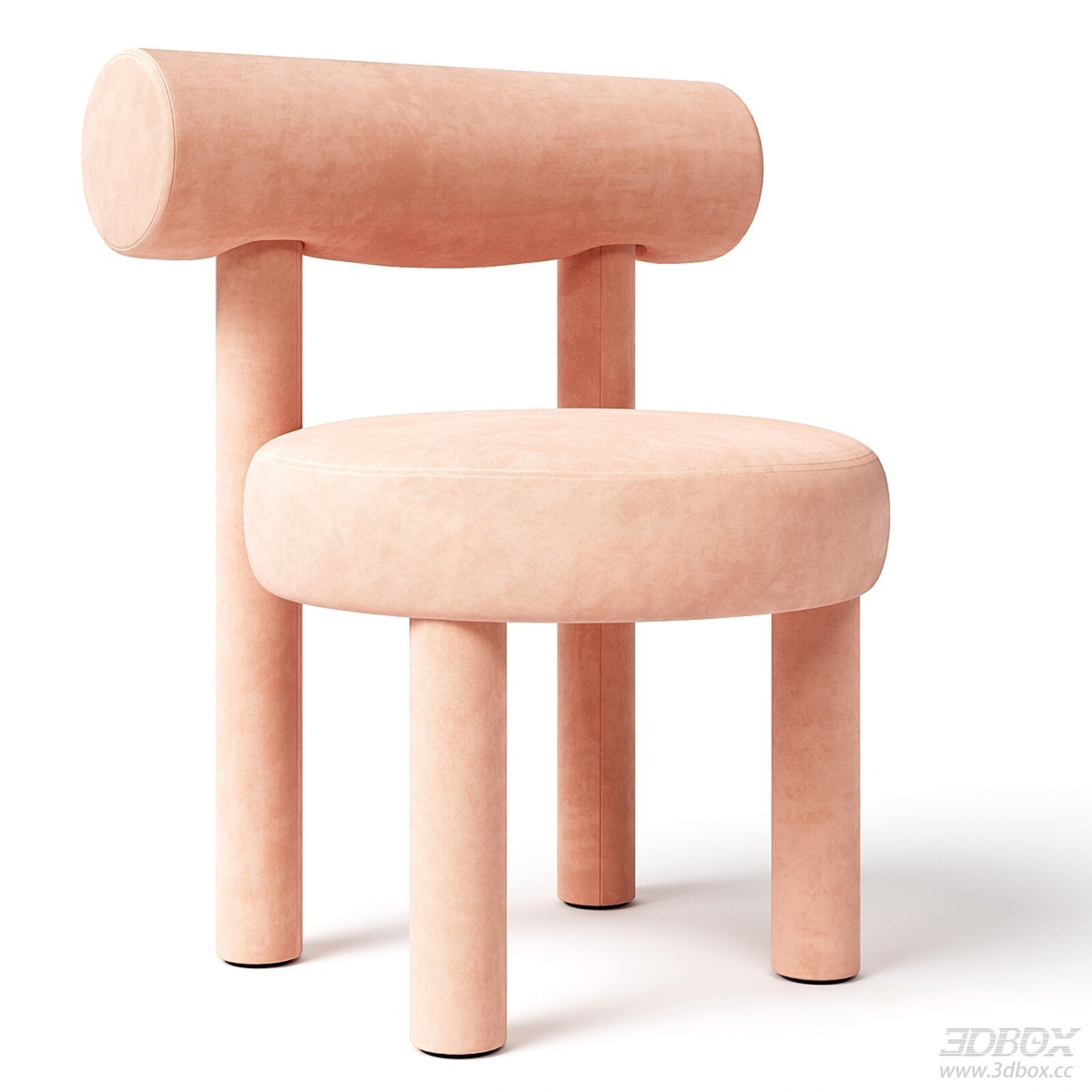 Modern Pink Suede Upholstered Minimalist Chair 3D model - front view