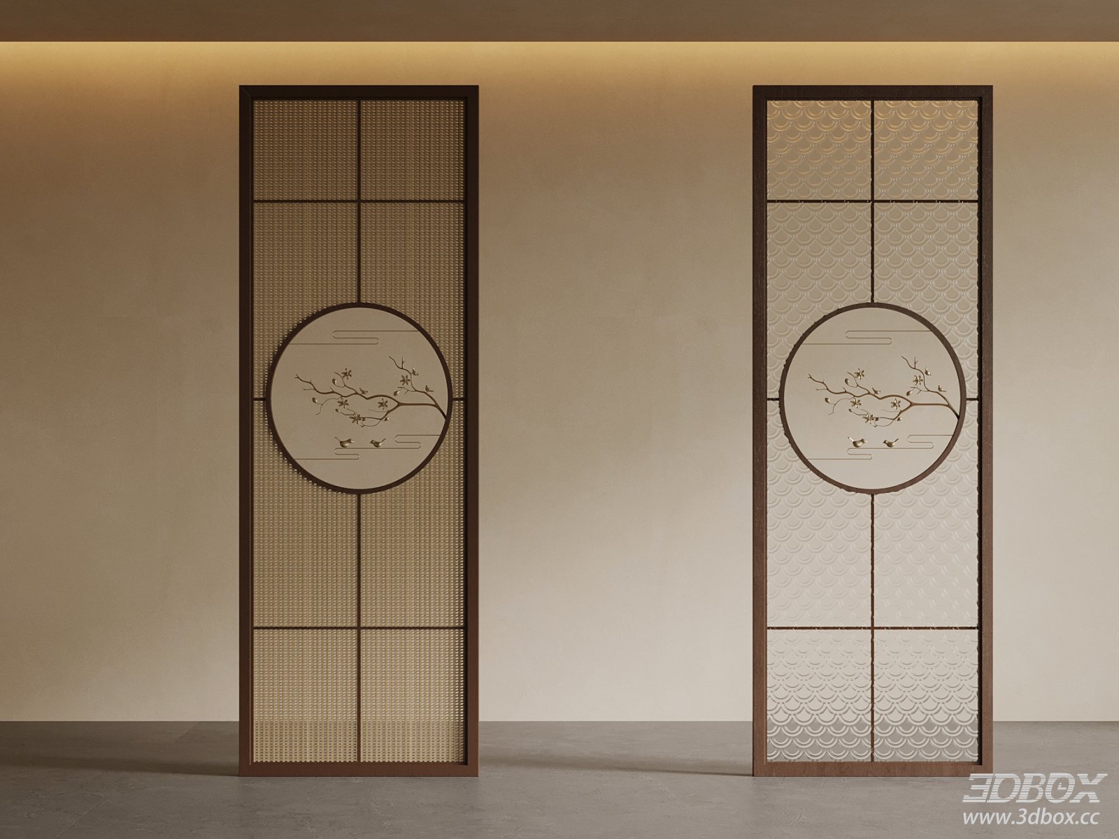 New Chinese Style Decorative Partition Screen Set 3D model - front view