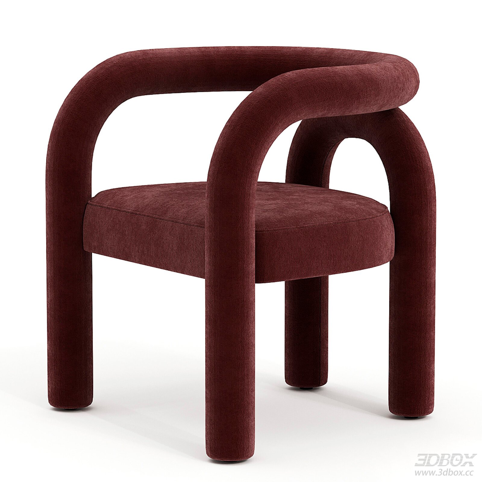 Modern Curved Upholstered Burgundy Fabric Armchair 3D model - front view