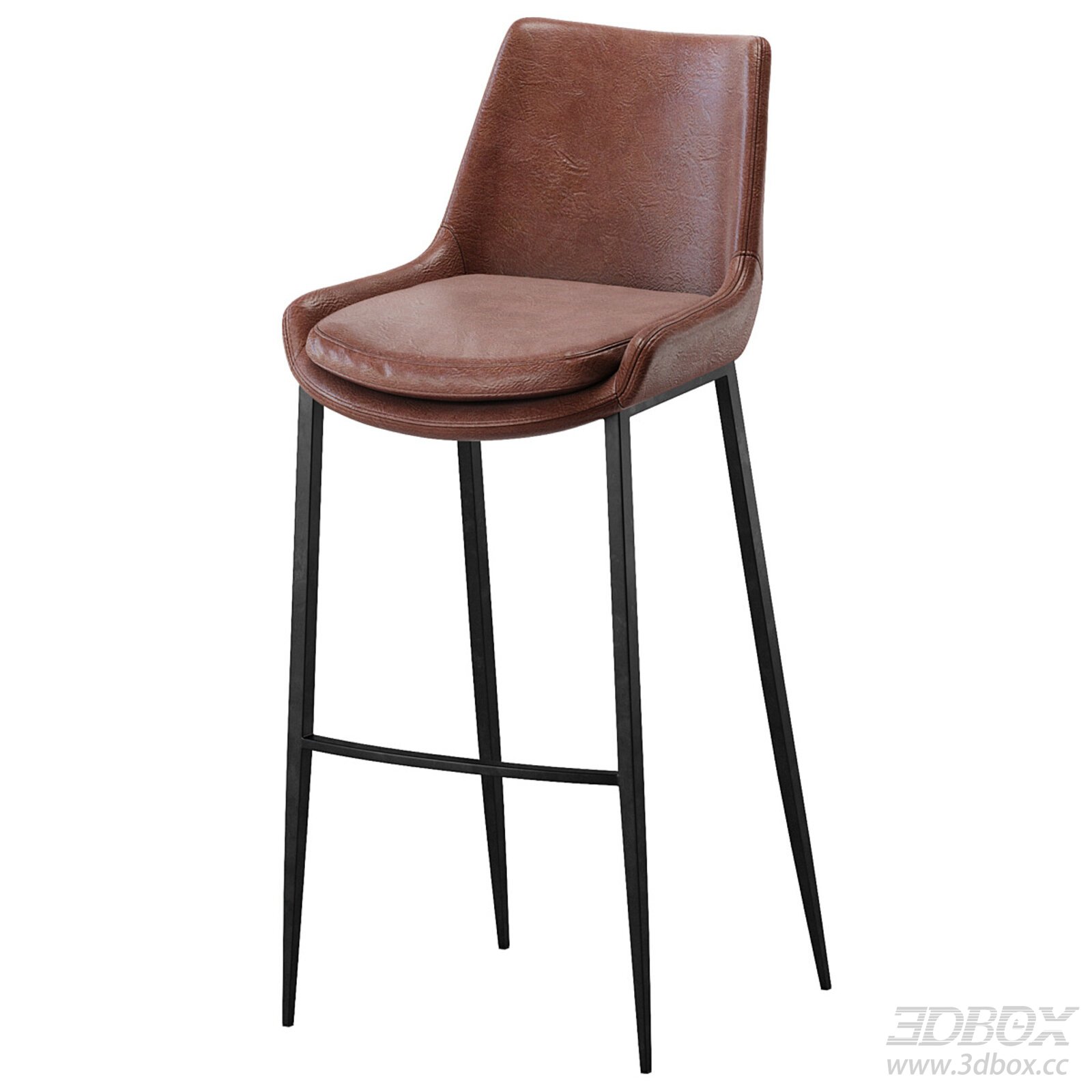 Modern Minimalist Brown Leather Bar Stool 3D model - thumbnail 1
