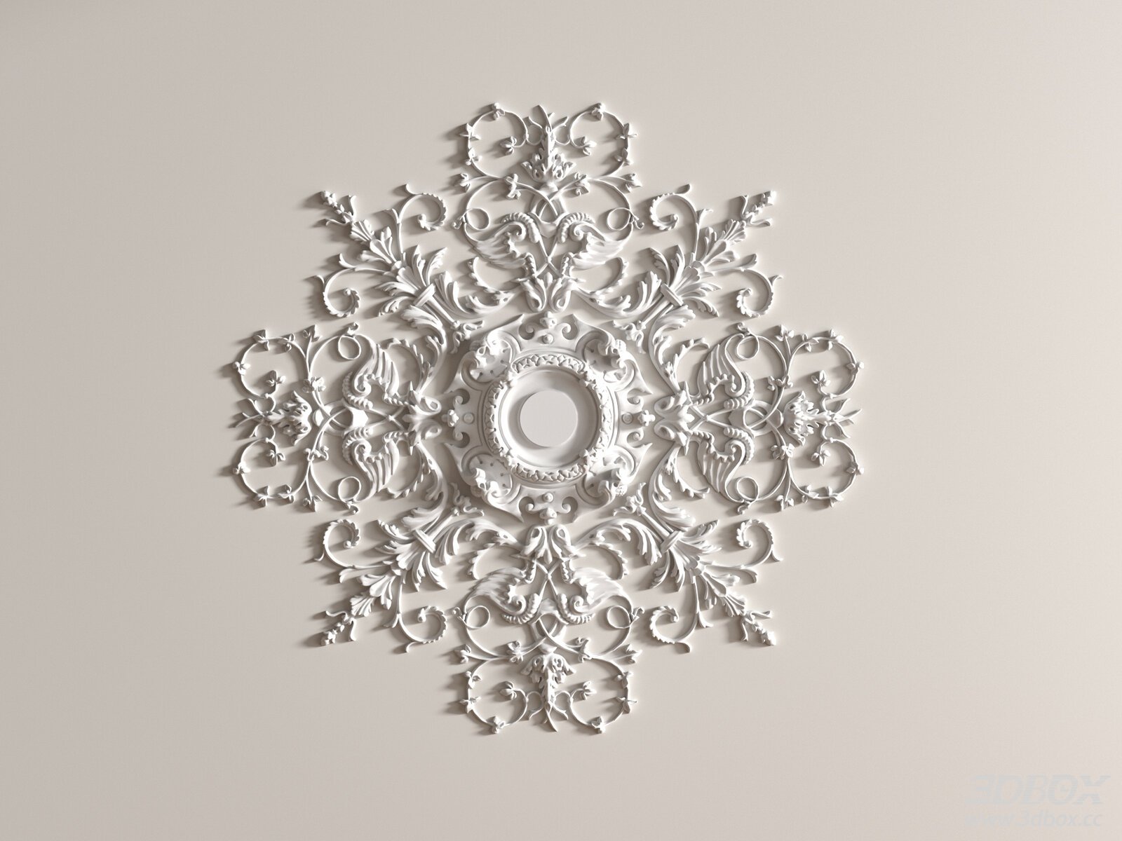 French Vintage Carved Plaster Ceiling Rosette 3D model - front view