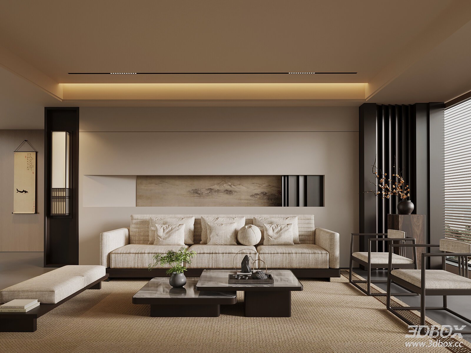 New Chinese Style Living Room Sofa Coffee Table Set 3D model - front view