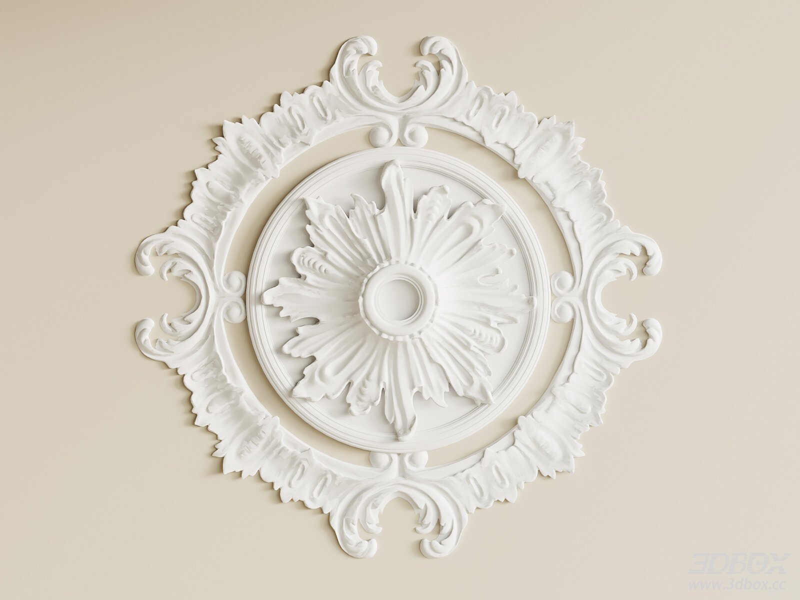French Vintage Plaster Ceiling Rosette Ornament 3D model - front view