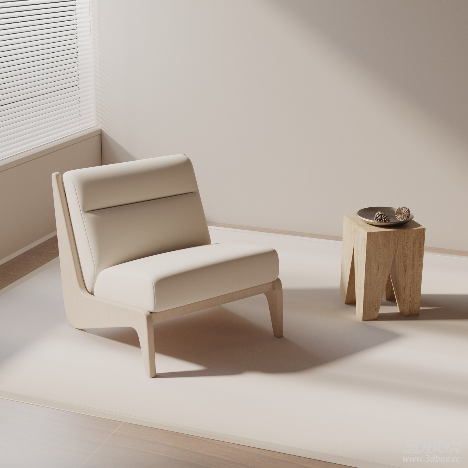 Modern Minimalist Upholstered Armchair with Wooden Frame 3D model - front view