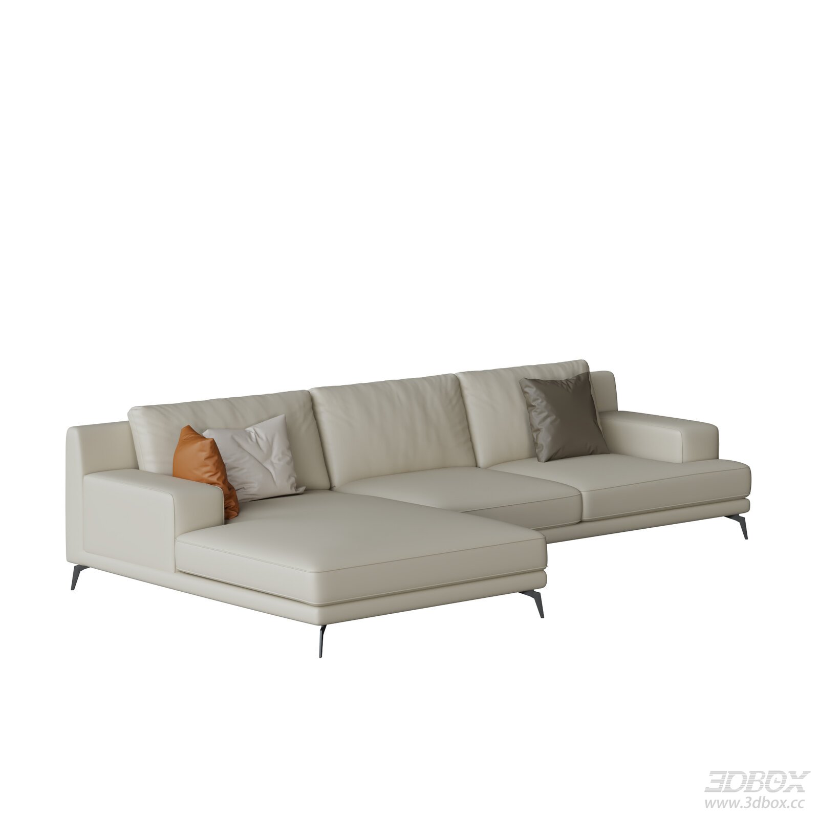 Modern Light Beige Leather Sectional Sofa with Chaise 3D model - front view