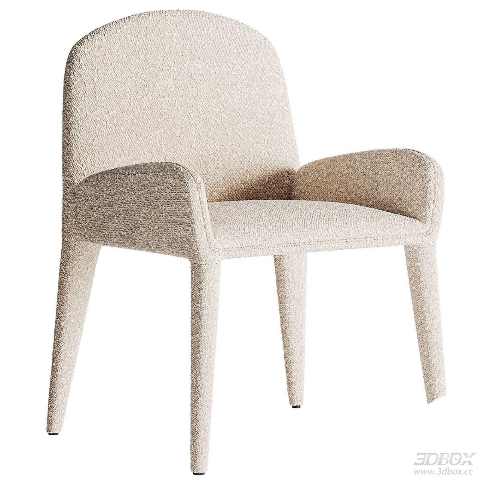 Modern Beige Boucle Fabric Upholstered Dining Armchair 3D model - front view