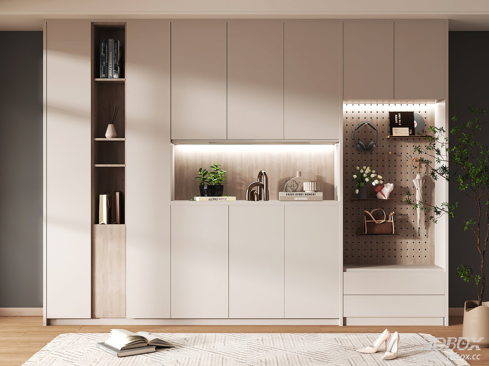 Modern Minimalist Hallway Shoe Storage Cabinet 3D model - front view
