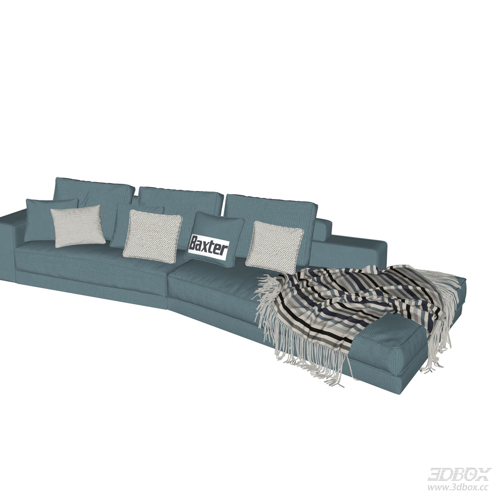 Modern Italian Curved Fabric Sectional Sofa Set 3D model - front view