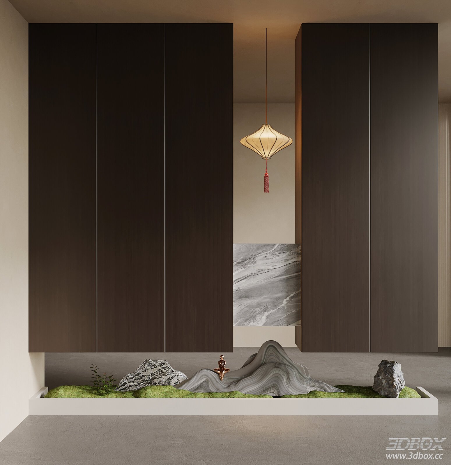New Chinese Style Entry Hallway Scene with Decor 3D model - front view