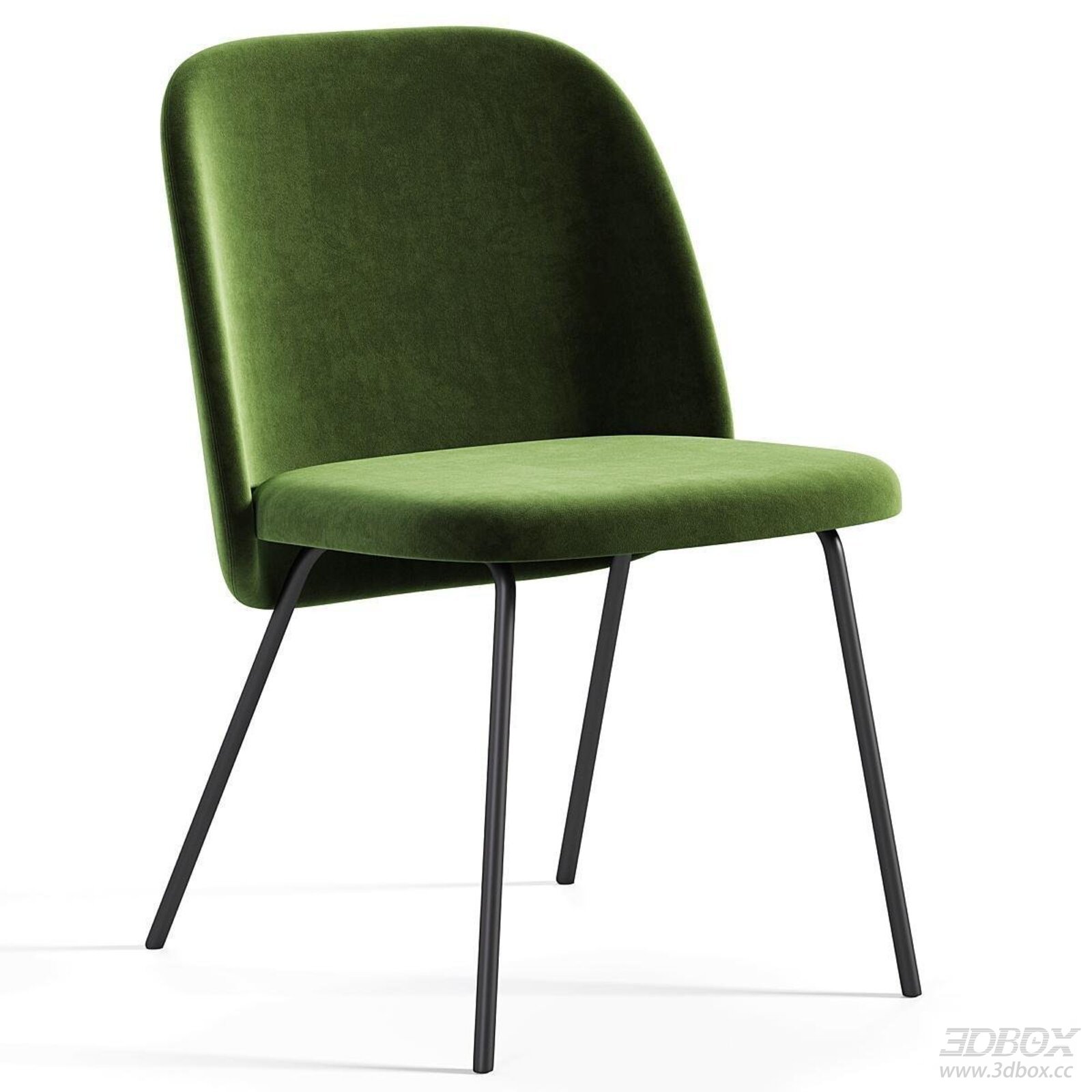Modern Green Velvet Dining Chair with Metal Legs 3D model - front view