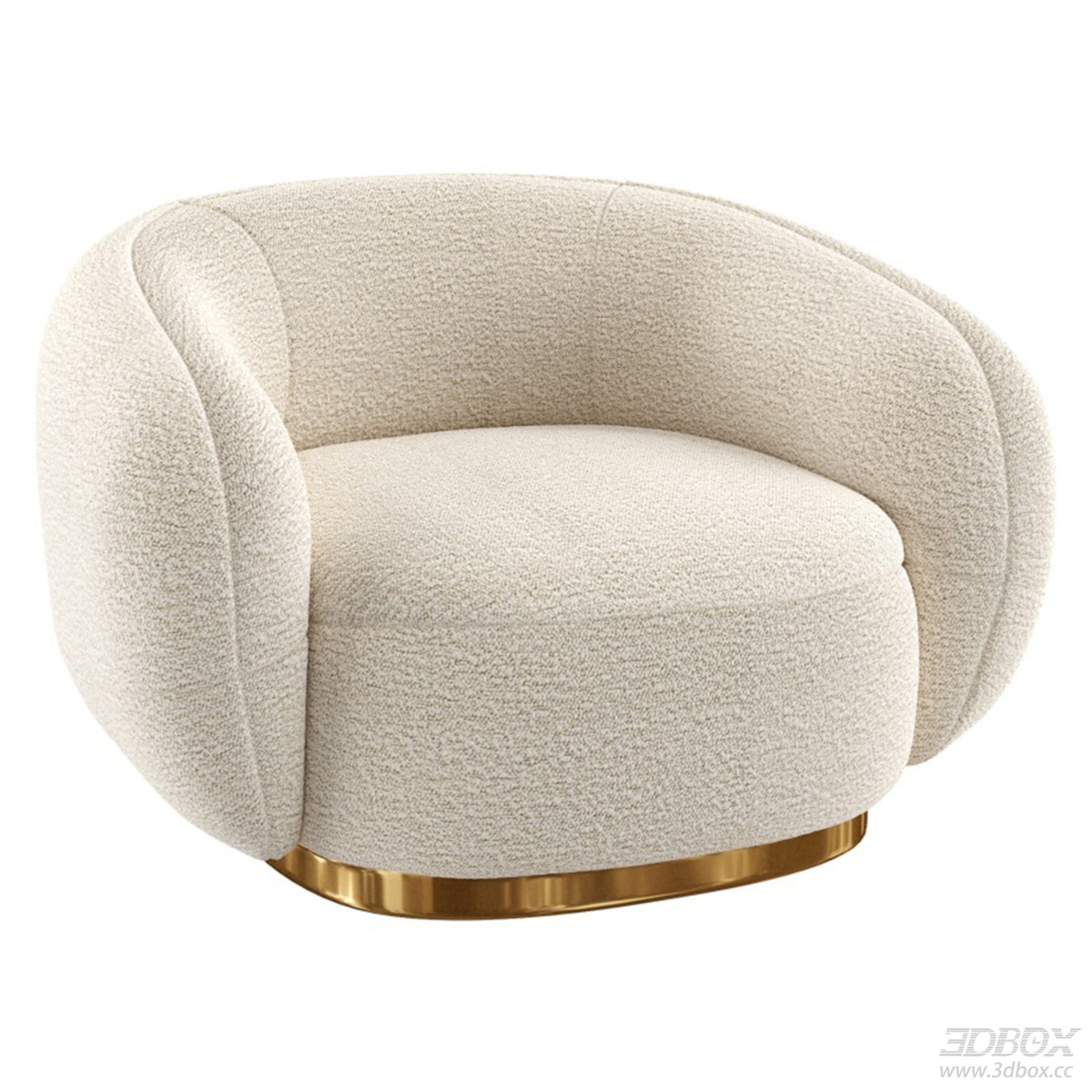 Siena Modern Boucle Single Sofa with Gold Metal Base 3D model - front view