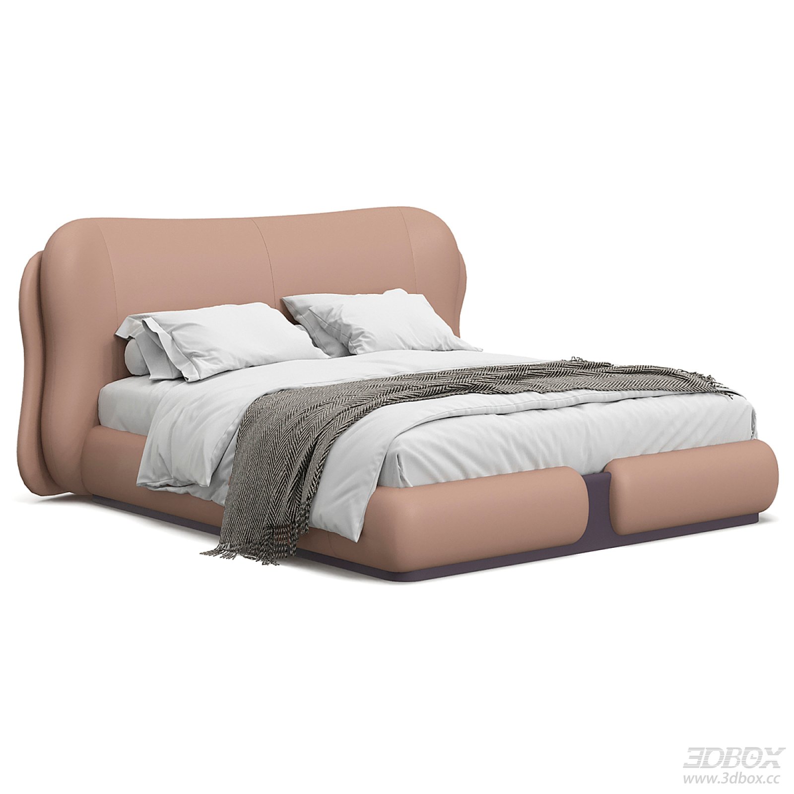 Modern Minimalist Upholstered Double Bed 3D model - thumbnail 1
