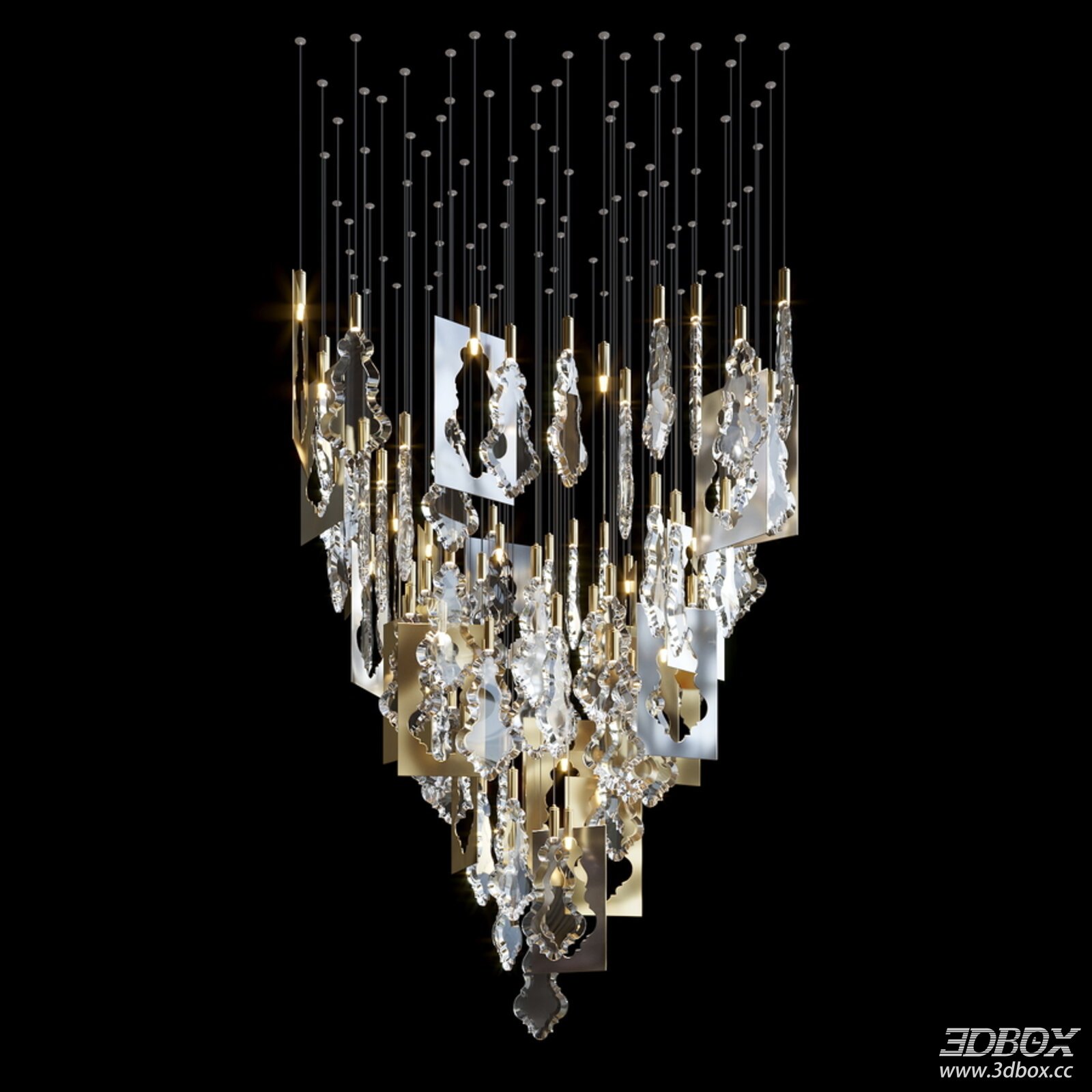 Luxury Modern Crystal Brass Ceiling Chandelier 3D model - front view