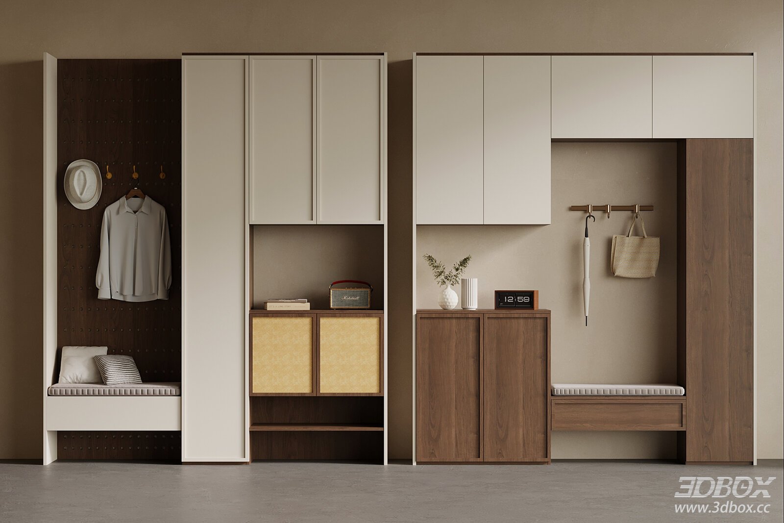 Mid Century Style Entryway Hallway Shoe Storage Cabinet Set 3D model - front view