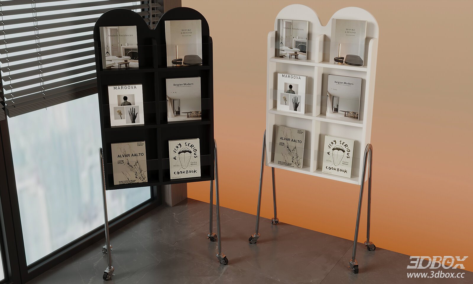 Nordic Floor Magazine Rack Display Bookshelf with Wheels 3D model - front view