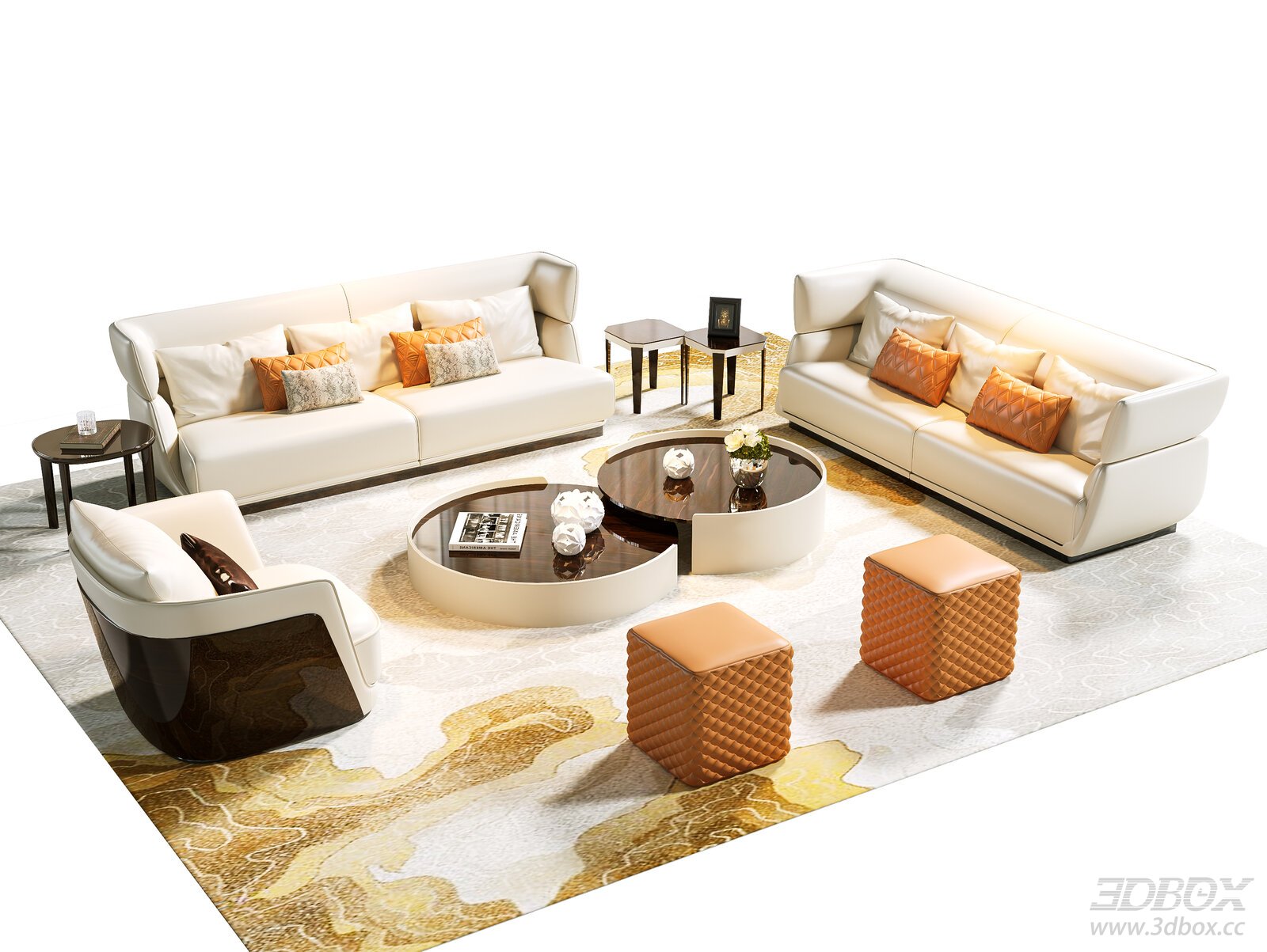 Luxury Italian Style Bentley Leather Sofa Set with Coffee Tables 3D model - front view