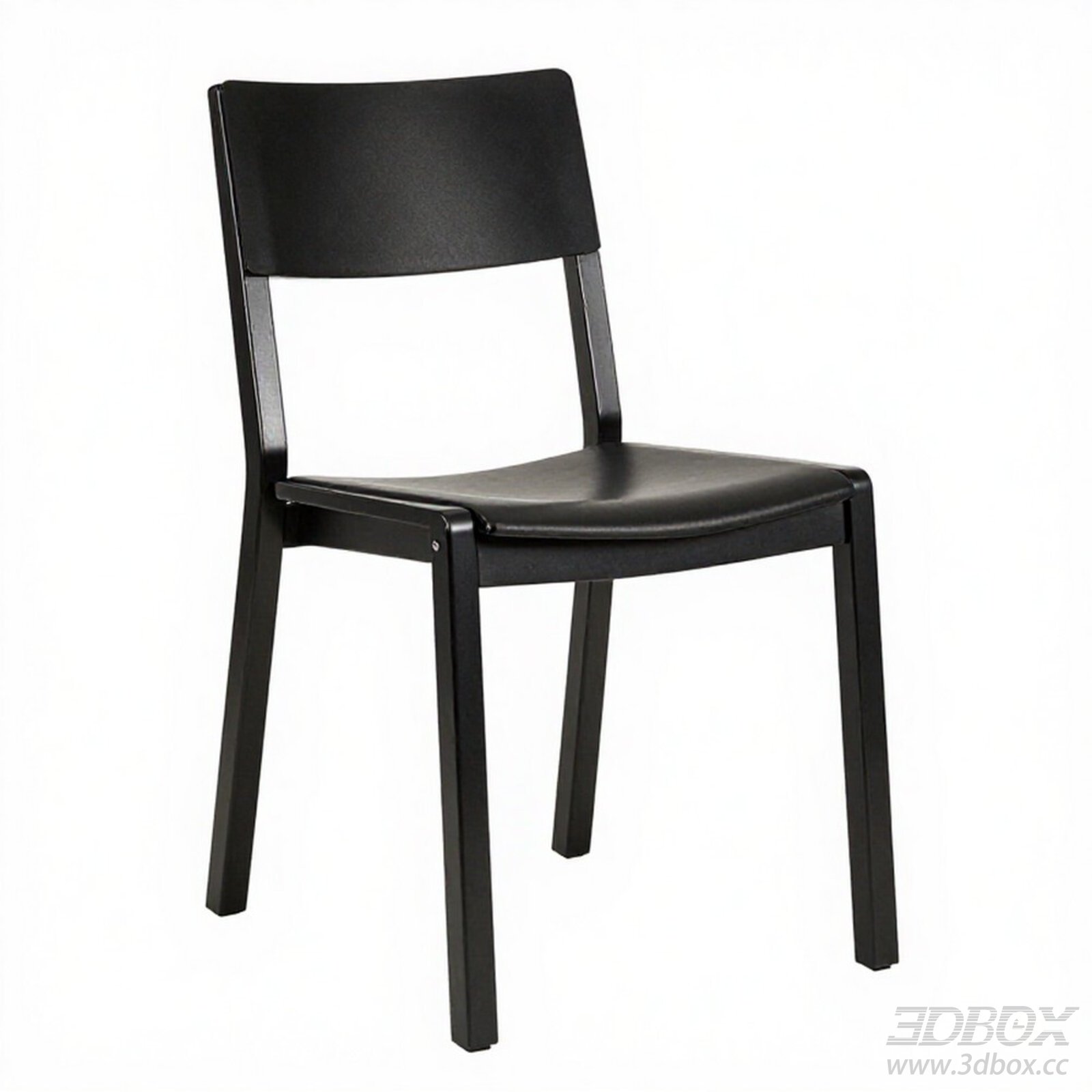 Modern Minimalist Black Wooden Dining Chair 3D model - thumbnail 1