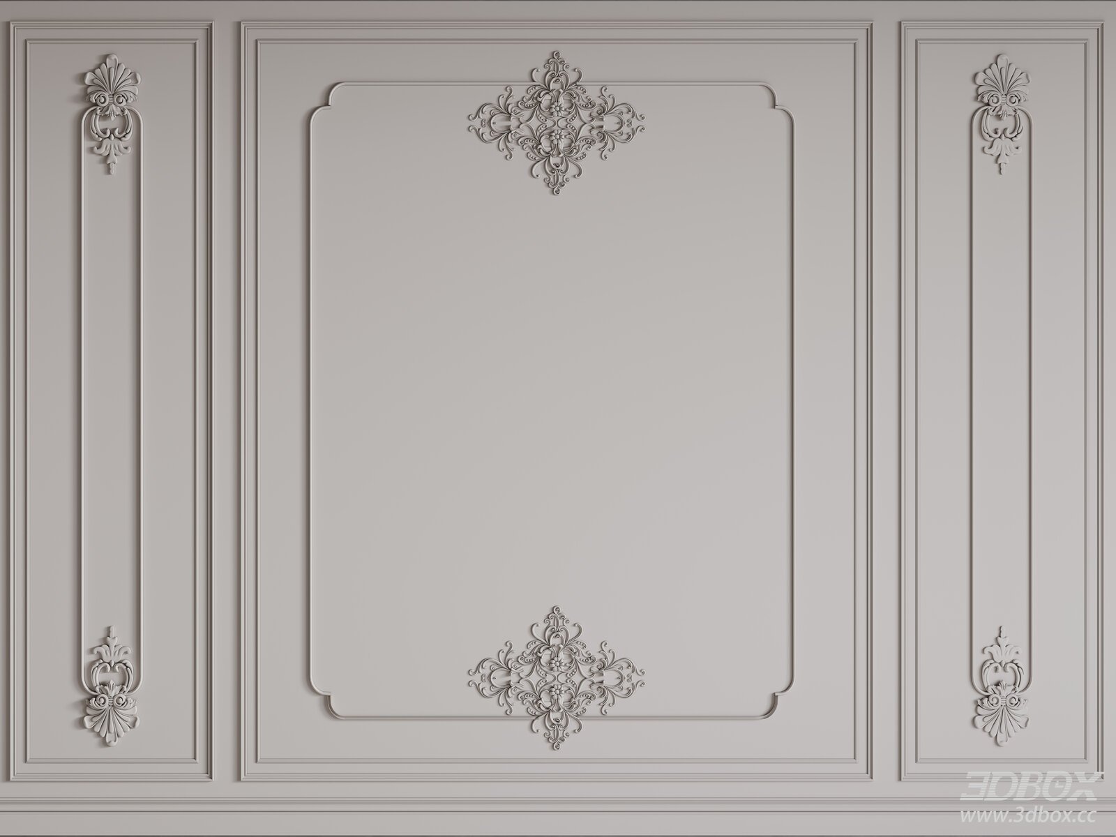 French Style Carved Decorative Wall Panel Molding 3D model - front view