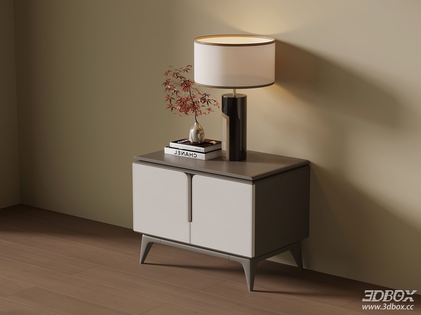 Modern Chinese Style Nightstand Side Table Set 3D model - front view