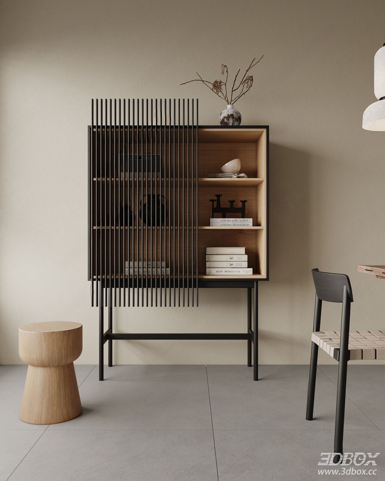 Wabi Sabi Style High Display Cabinet 3D model - thumbnail 1