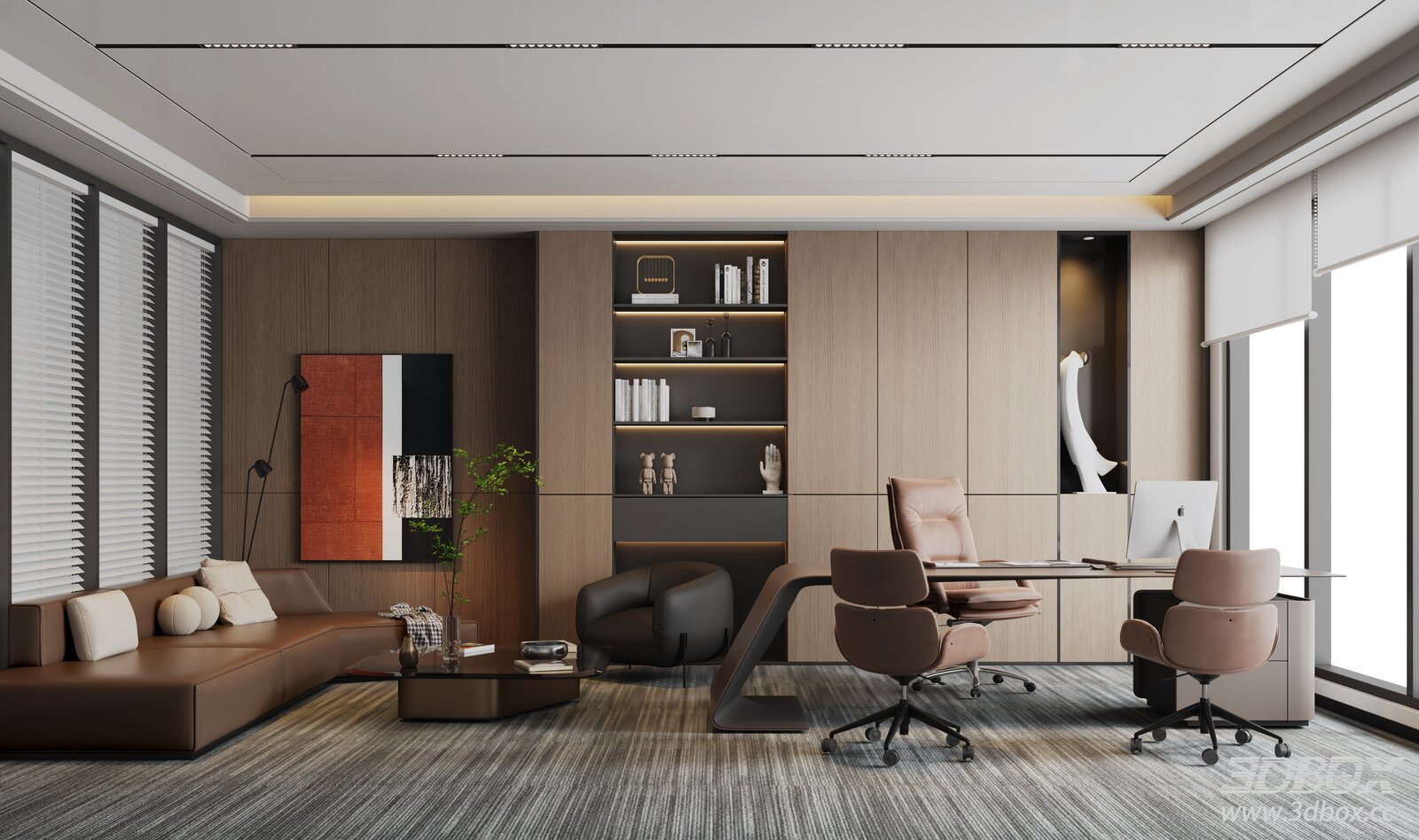 Modern Luxury Manager Office Interior Scene 3D model - front view