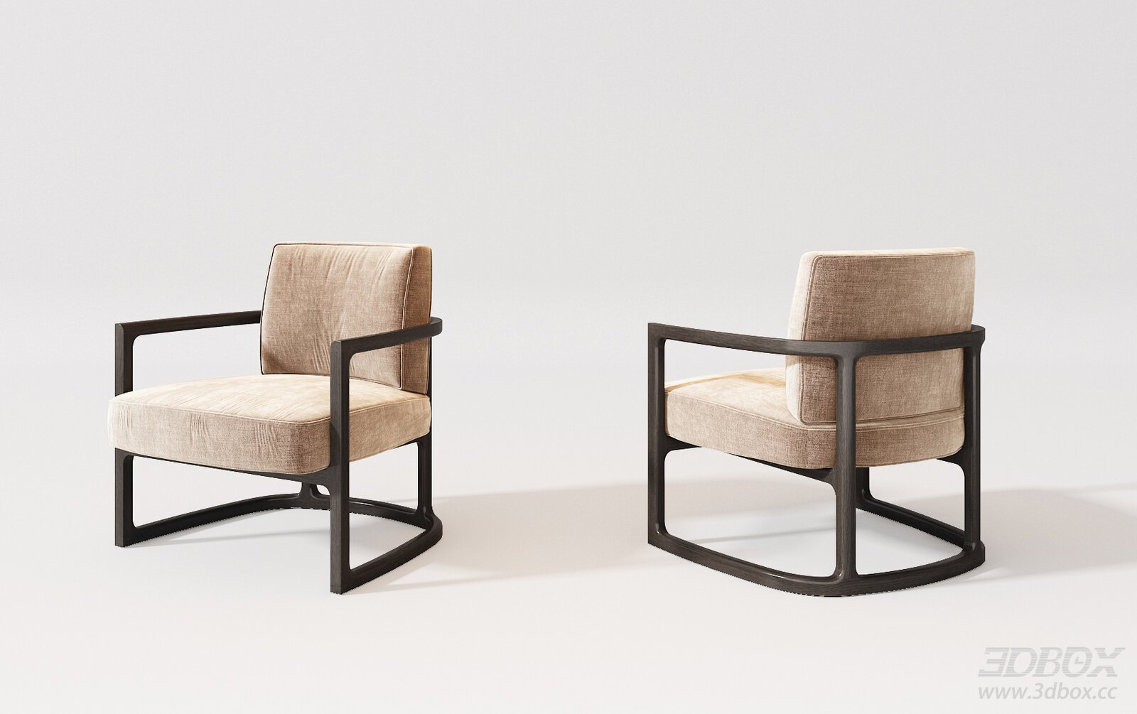 Modern Italian Style Velvet Armchair Wooden Frame Lounge Chair 3D model - front view
