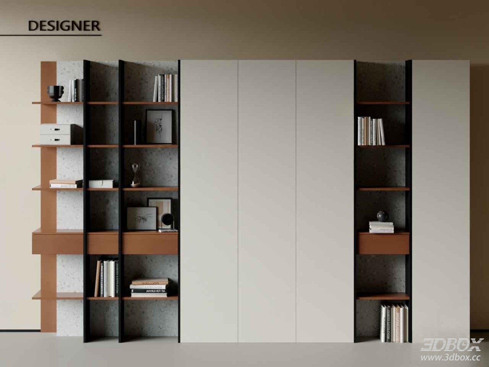 Modern Minimalist Bookshelf Display Cabinet with Decor 3D model - front view