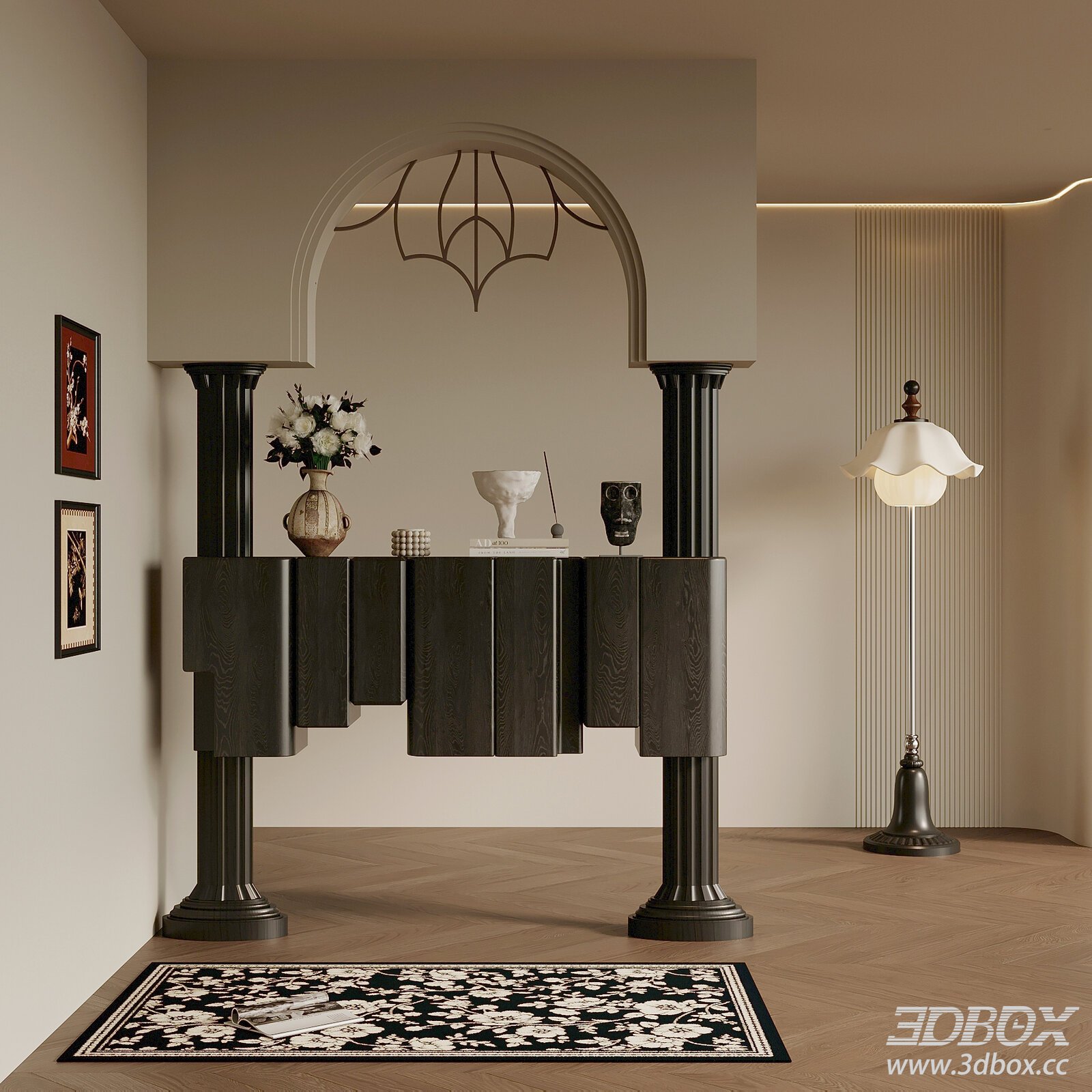 French Style Hallway Partition Console Scene 3D model - thumbnail 1