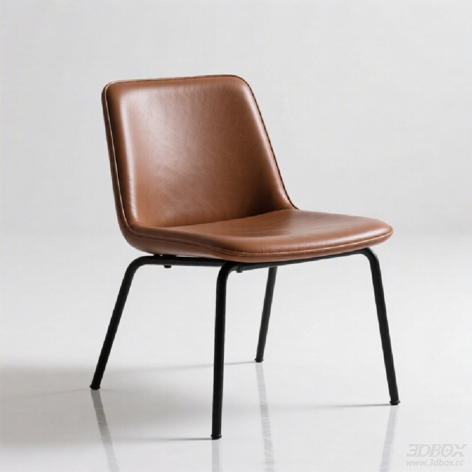 Modern Brown Leather Dining Chair with Black Metal Legs 3D model - front view