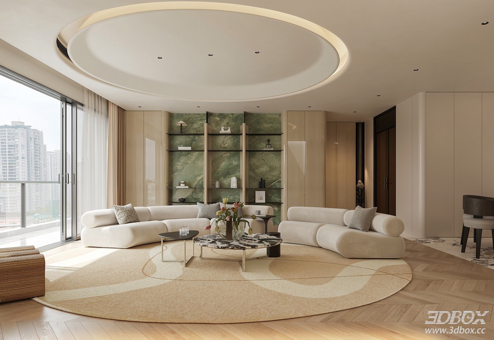 Modern Italian Luxury Living Room Scene 3D model - front view