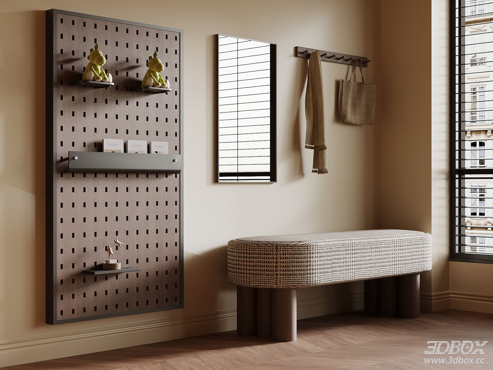 Mid Century Modern Hallway Entry Furniture Set 3D model - front view