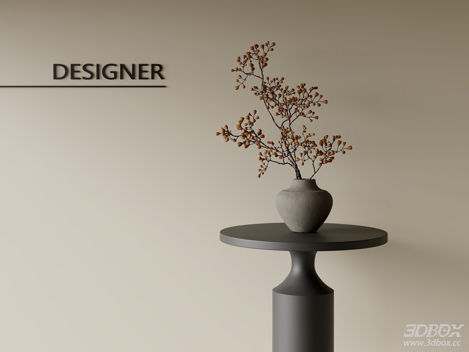 Wabi Sabi Vase with Dried Floral Branch Decor Set 3D model - front view