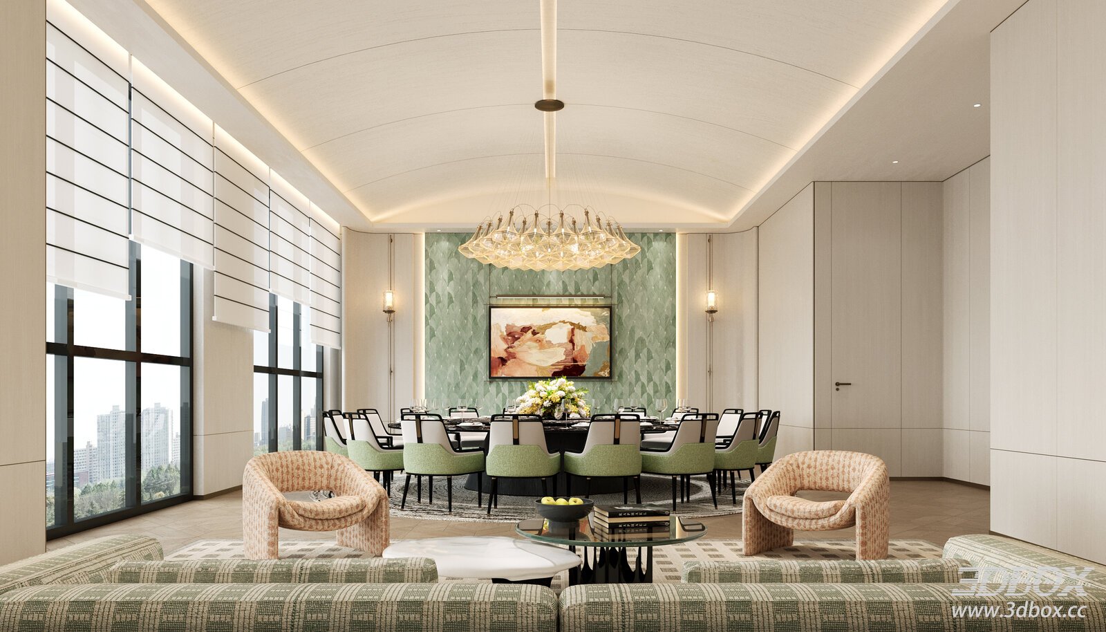 Modern Luxury Hotel Private Dining Room Restaurant Interior 3D model - front view
