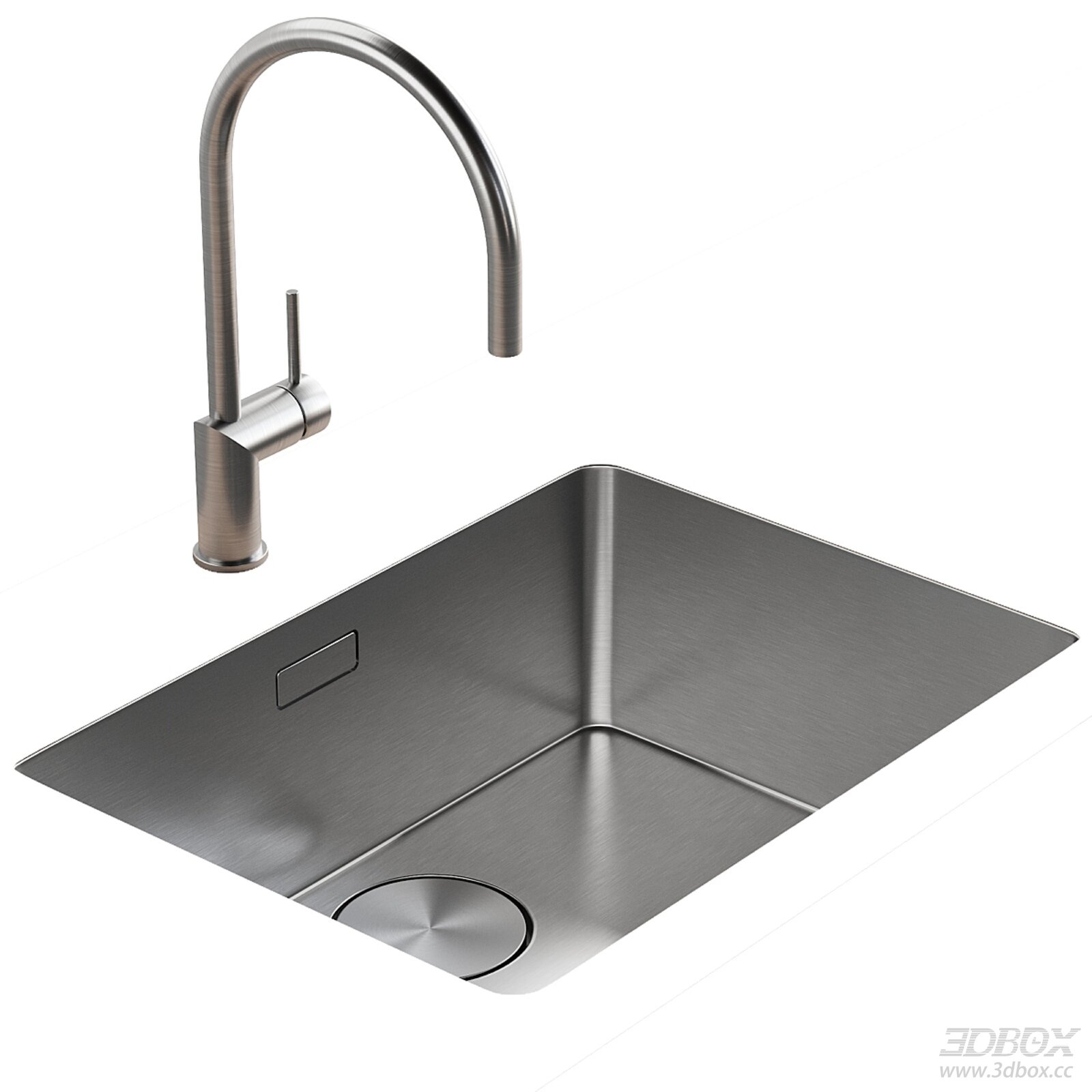 Franke Mythos Kitchen Faucet and Stainless Steel Sink 3D model - front view