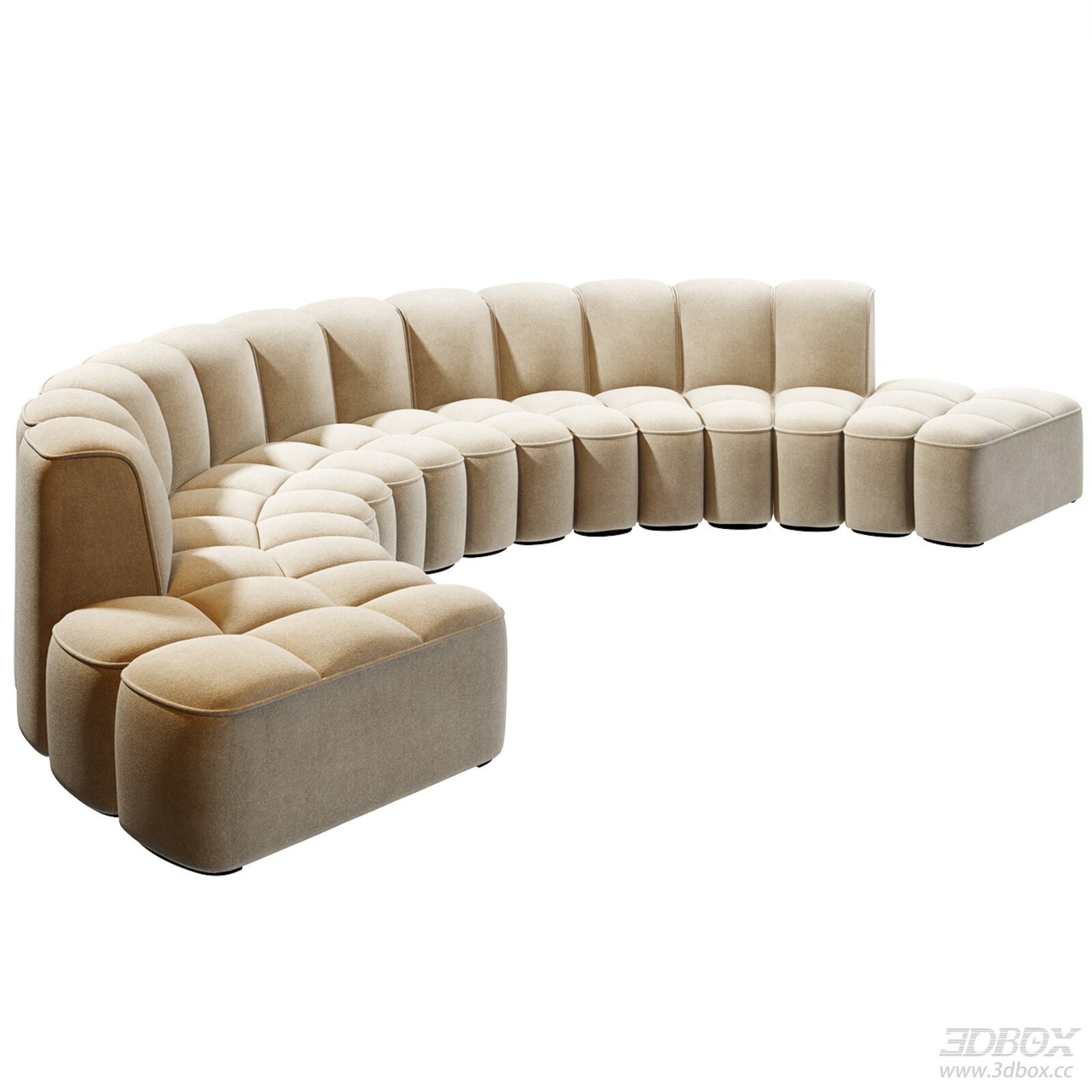 Modern Curved Modular Beige Fabric Italian Style Sofa Set 3D model - front view