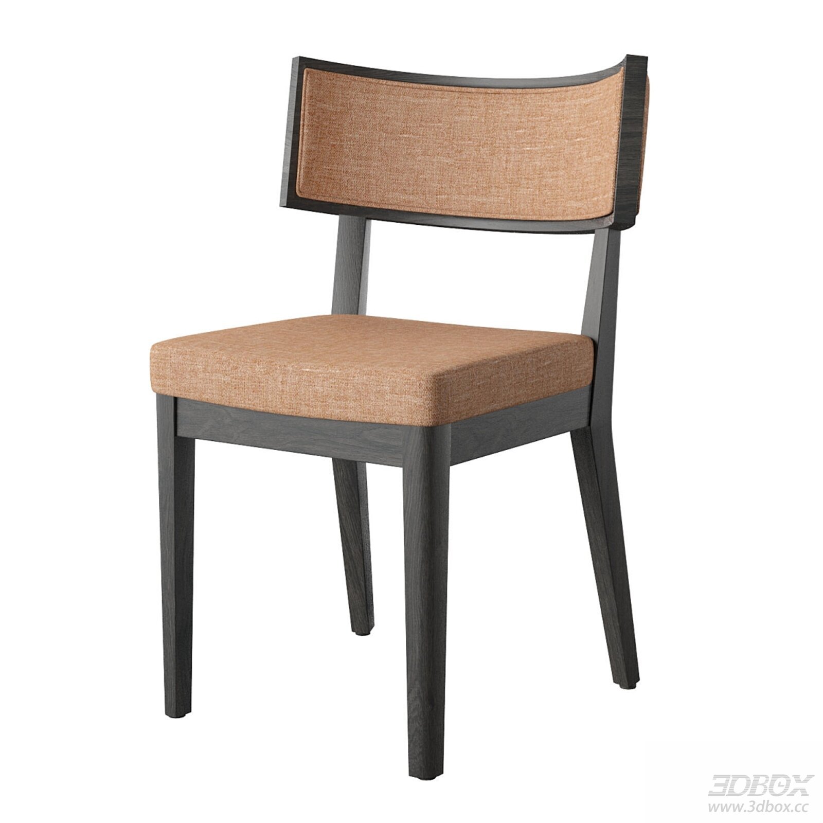 Modern Wooden Frame Fabric Upholstered Dining Chair 3D model - front view