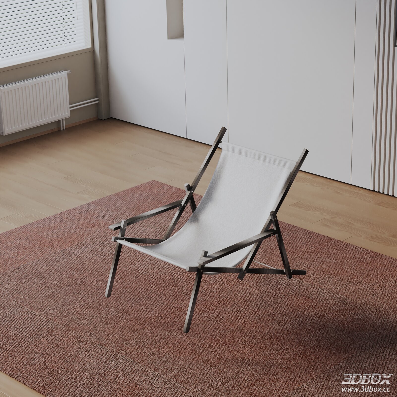 Modern Minimalist Folding Fabric Lounge Armchair 3D model - front view