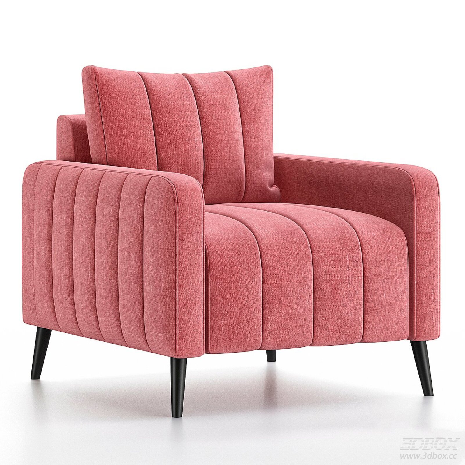 Modern Pink Upholstered Single Armchair with Wood Legs 3D model - front view