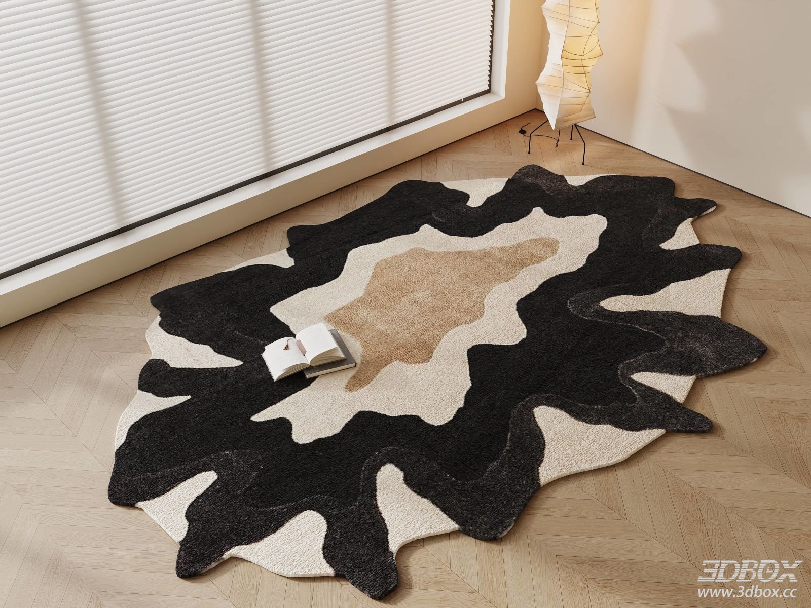 Vintage Mid-century Abstract Irregular Tufted Carpet 3D model - front view