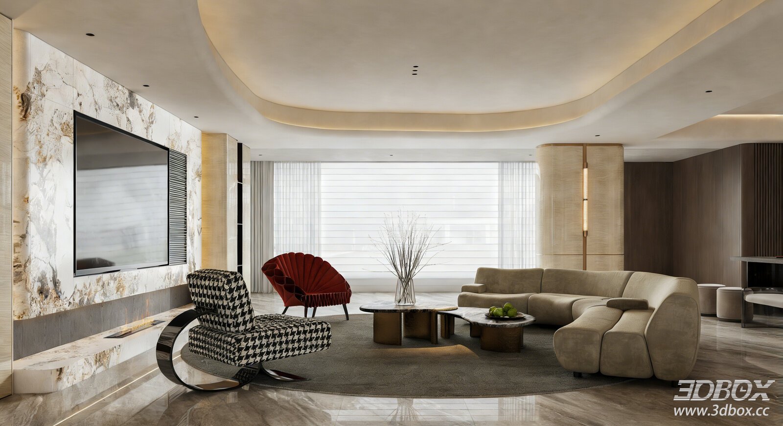 Modern Luxury Italian Style Living Room Interior 3D model - front view