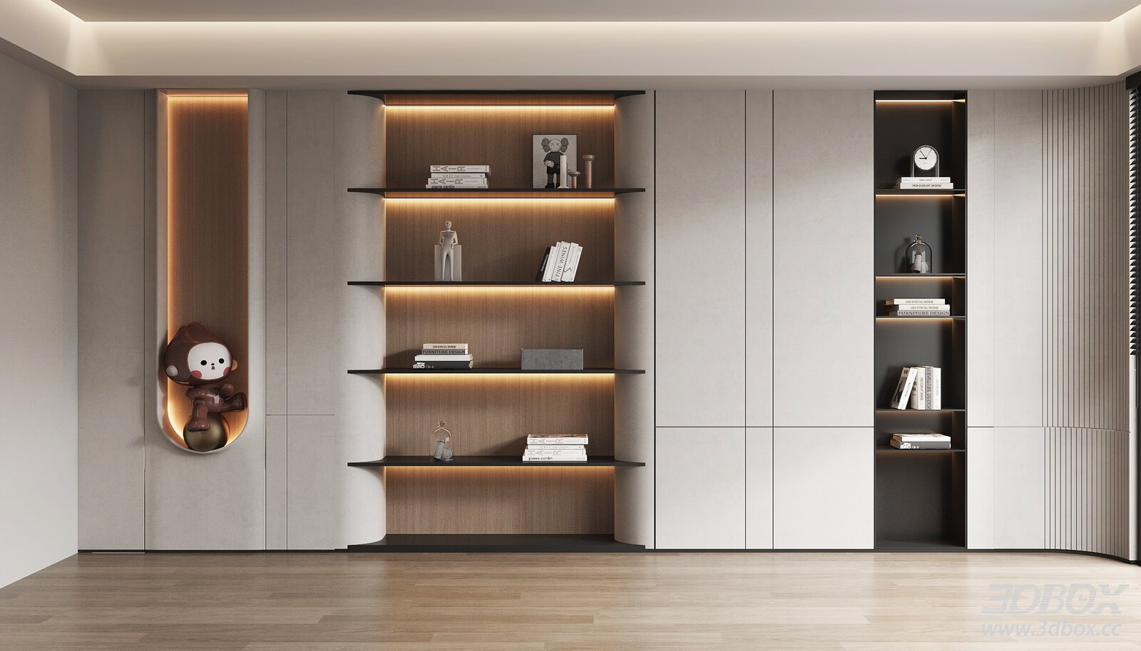 Modern Minimalist Display Bookshelf with LED Lighting 3D model - front view