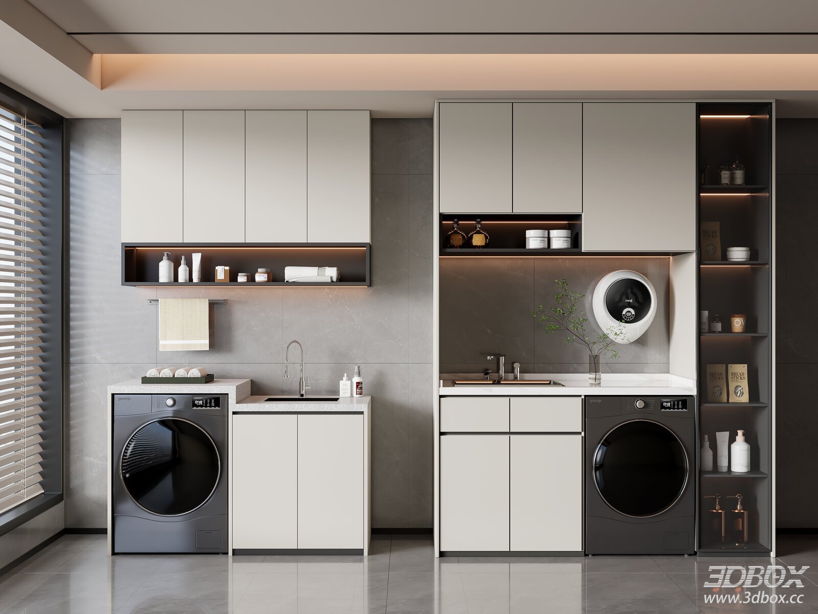Modern Laundry Cabinet with Washer and Dryer 3D model - thumbnail 1