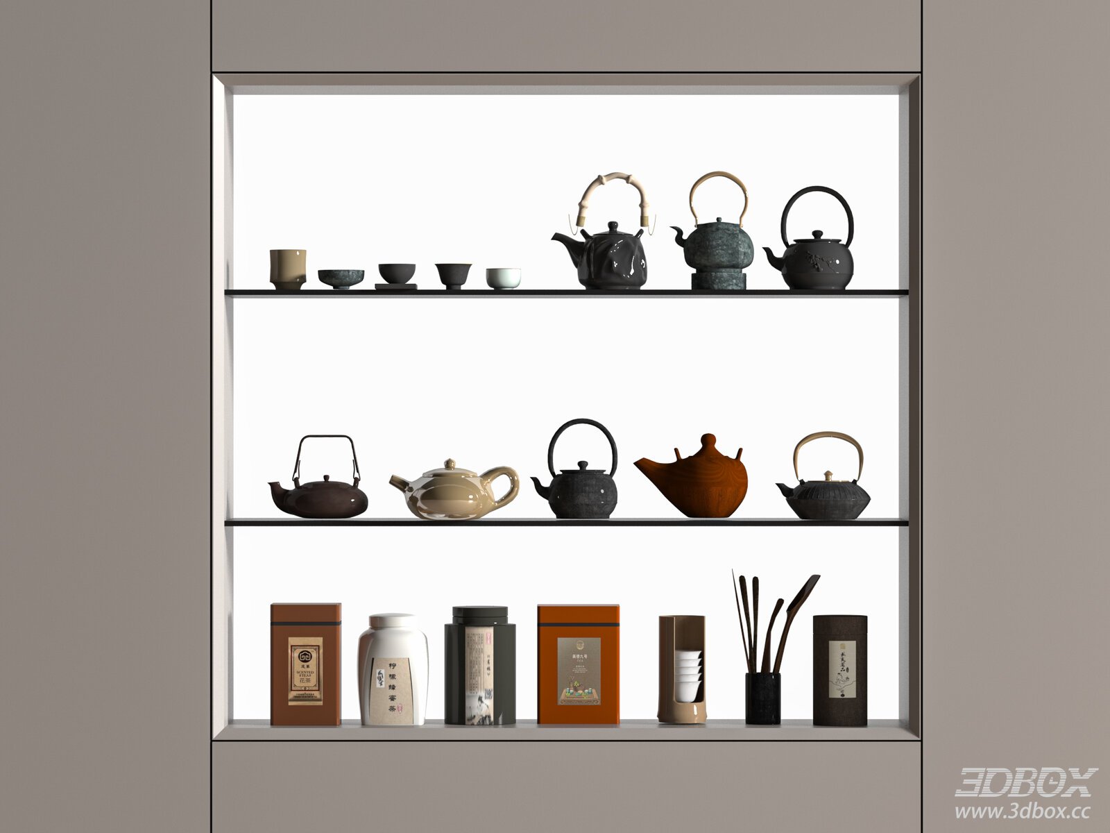 Modern Tea Set Decorative Display Collection 3D model - front view